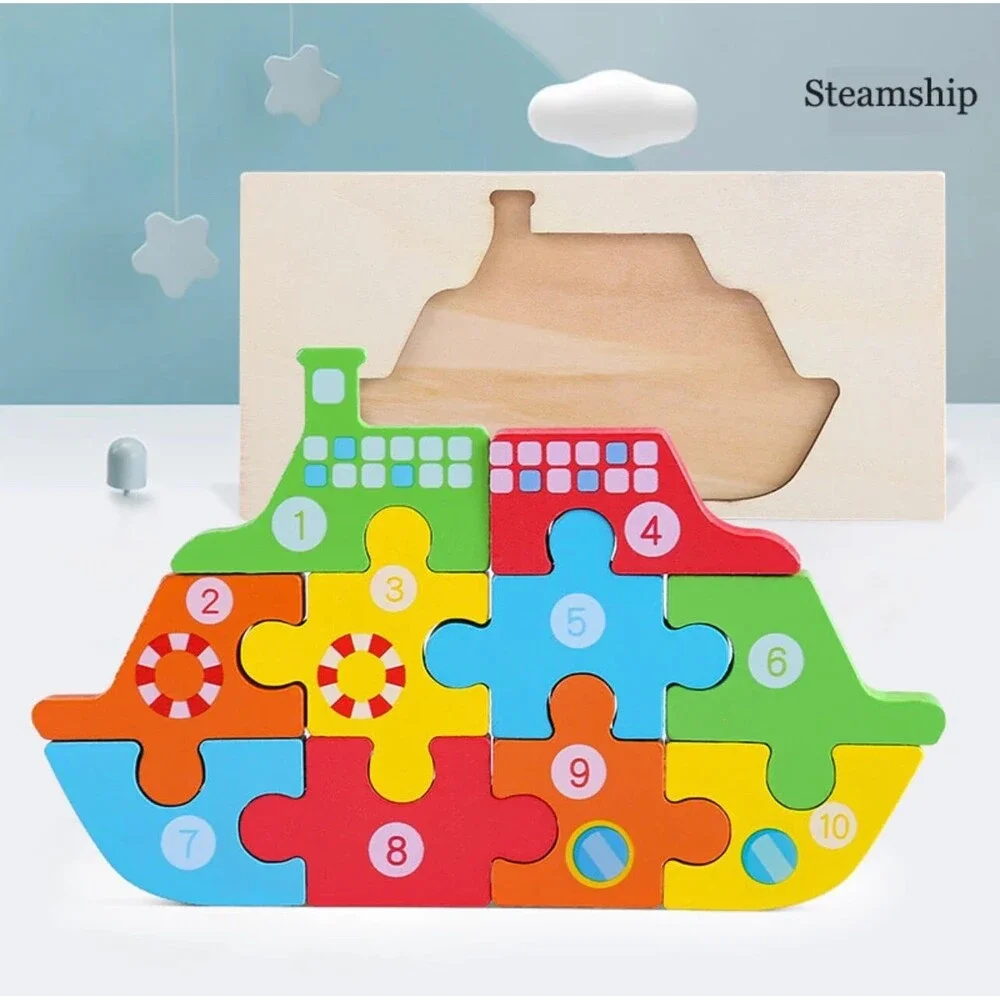 Montessori Wooden Jigsaw Puzzle: Numbers, Colors & Animals